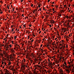  Red Solid Colored 4mm Sequins on GUIPURE LACE