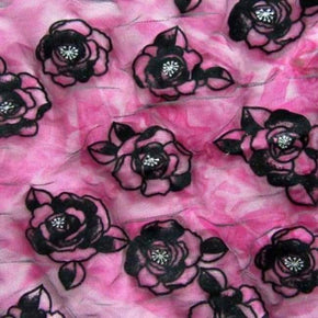  Black/Pink Glitter Embroidery on Mesh