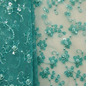  Turquoise Embroidery & Sequins on Mesh