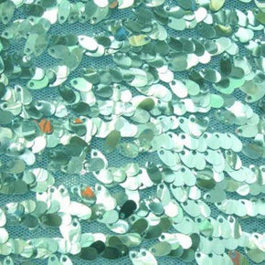  Baby Blue Oval Shaped Sequins on Polyester Mesh