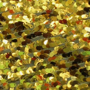  Gold Oval Shaped Sequins on Polyester Mesh