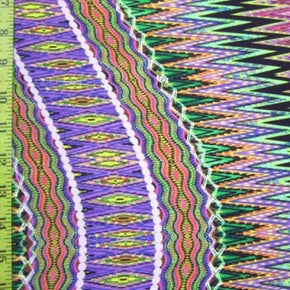 Multi-Colored Ancient Pattern Stripes Print on Polyester Spandex