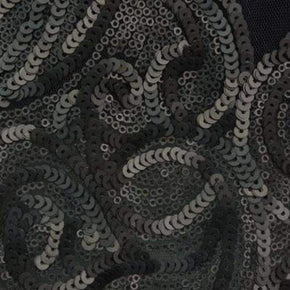  Black Paisley Matte Sequins on Polyester Mesh