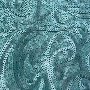  Light Blue Paisley Matte Sequins on Polyester Mesh