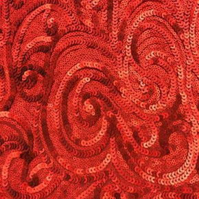  Red Paisley Matte Sequins on Polyester Mesh