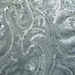  Silver Paisley Matte Sequins on Polyester Mesh
