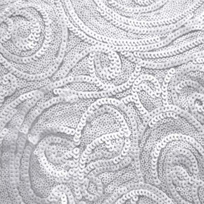  White Paisley Matte Sequins on Polyester Mesh
