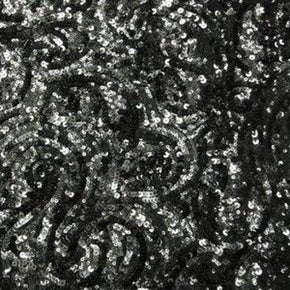  Black Paisley Shiny Sequins on Polyester Mesh