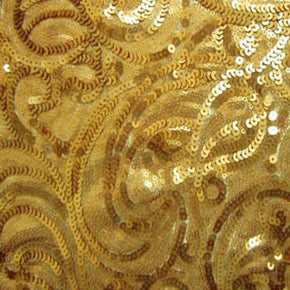  Dark Gold Matte Paisley Shiny Sequins on Polyester Mesh