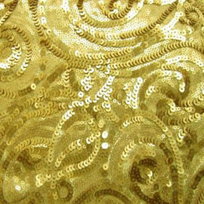  Gold Paisley Shiny Sequins on Polyester Mesh