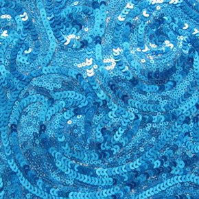  Turquoise Paisley Shiny Sequins on Polyester Mesh