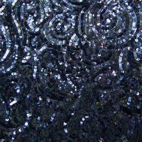  Navy Paisley Shiny Sequins on Polyester Mesh