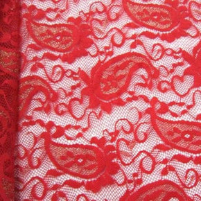  Red/Gold Metallic Thread Paisley Lace on Lace