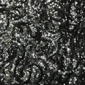  Black Shiny Paisley Sequins on Polyester Mesh