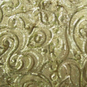  Light Gold/Ivory Paisley Sequins on Polyester Mesh