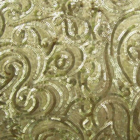  Light Gold/Ivory Paisley Sequins on Polyester Mesh