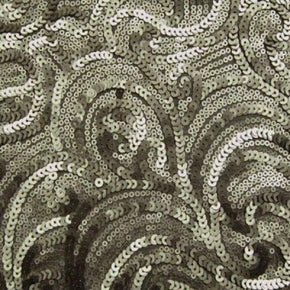 Light Gunmetal Matte Paisley Sequins on Polyester Mesh