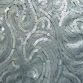  Silver Matte Paisley Sequins on Polyester Mesh