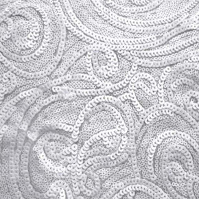  White Shiny Paisley Sequins on Polyester Mesh