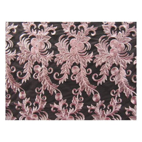  Pink Fancy Embroidery with Scalloped Sides on Polyester Mesh