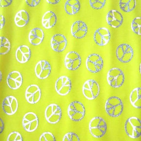  Samba Yellow Holographic Peace Sign Metallic Foil on Nylon Spandex