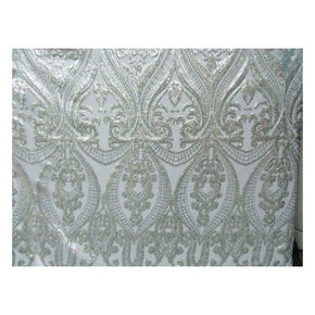  Silver/White Fancy Embroidery & 2mm Sequins on Mesh
