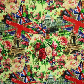 Multi-Colored London Floral & British Butterflies Print on Polyester Spandex