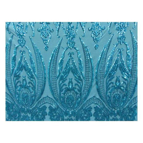  Turquoise Fancy Embroidery & 2mm Sequins on Mesh