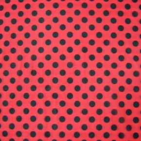  Coral/Black Polka Dot Mesh on Polyester Mesh