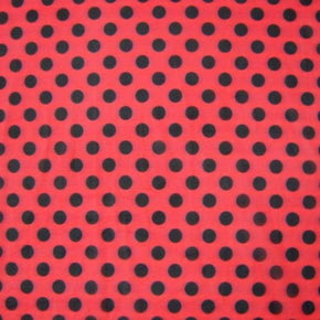  Coral/Black Polka Dot Mesh on Polyester Mesh