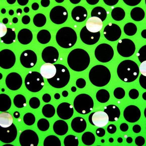  Black/Green Polka Dots Metallic Foil on Polyester Spandex