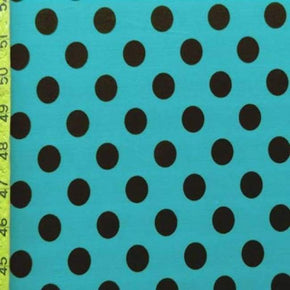  Black/Turquoise Polka Dots Print on Polyester Spandex