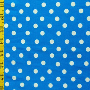  White/Turquoise Polka Dots Print on Polyester Spandex