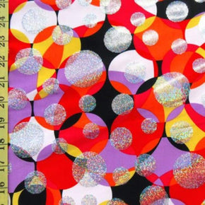 Multi-Colored Holographic Polka Dots Metallic Foil on Nylon Spandex