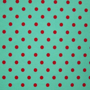  Red/Seafoam Polka Dots Print on Polyester Spandex