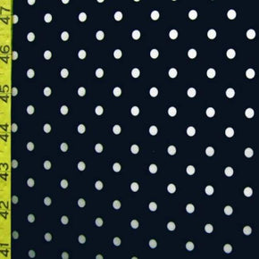  White/Dark Blue Polka Dots Print on Polyester Spandex