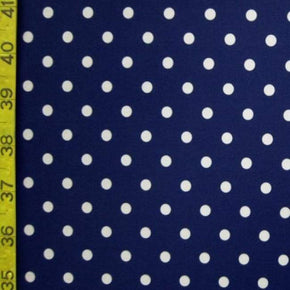  White/Sapphire Polka Dots Print on Polyester Spandex