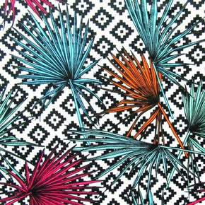 Multi-Colored Digital Pom-Poms on Squares Print on Polyester Spandex