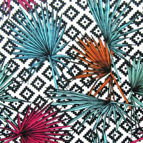 Multi-Colored Digital Pom-Poms on Squares Print on Polyester Spandex