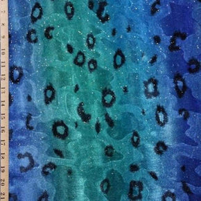  Turquoise/Royal Leopard Print Glitter Velvet on Polyester Spandex
