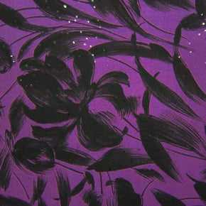  Black/Purple Flower & Rain Printed ITY Metallic Foil