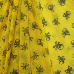  Yellow Skulls Printed Mesh on Mesh