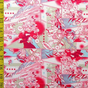  Red/Pink Comic Print on Polyester Spandex