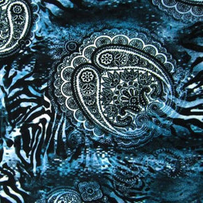  Blue/White Animal Print & Floral Patterns Collage Print on Polyester Spandex
