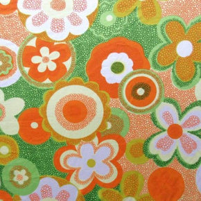 Multi-Colored Floral Drawing Print on Polyester Spandex