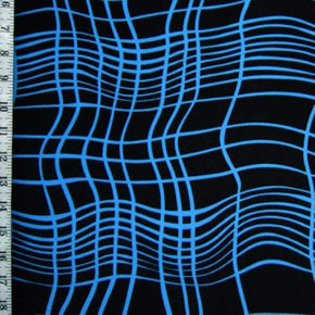  Blue/Black Wavy Checkerboard Print on Polyester Spandex