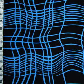  Blue/Black Wavy Checkerboard Print on Polyester Spandex