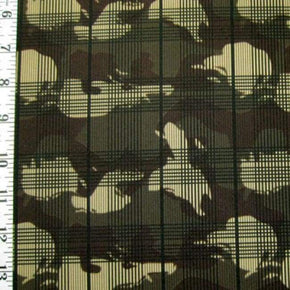 Multi-Colored Squared Lines on Camouflage Print on Polyester Spandex