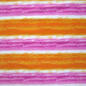  Orange/Pink/White Horizontal Stripes Print on Polyester Spandex