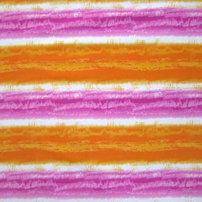  Orange/Pink/White Horizontal Stripes Print on Polyester Spandex